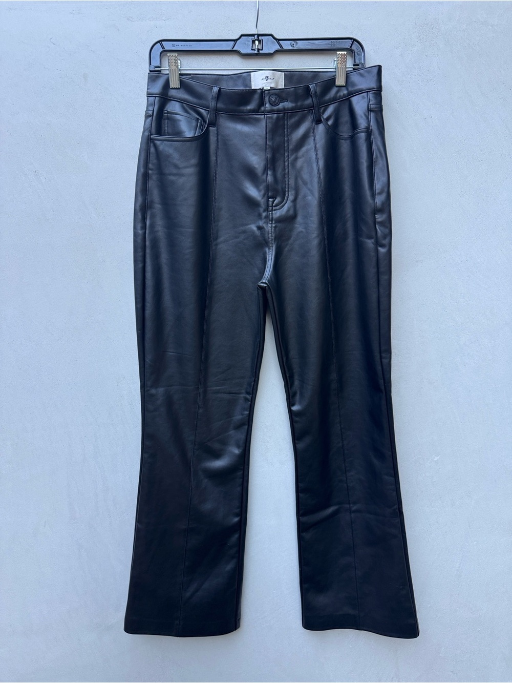 7 For All Mankind High Waist Slim Kick Faux Leather Pants Black Size 30
